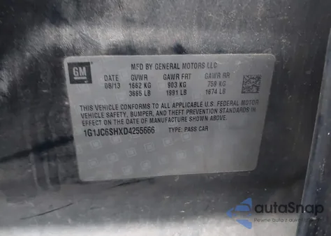 2013 Chevrolet Sonic Lt Auto from USA, damaged, VIN 1G1JC6SHXD4255666